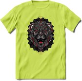 Leeuw - Dieren Mandala T-Shirt | Rood | Grappig Verjaardag Zentangle Dierenkop Cadeau Shirt | Dames - Heren - Unisex | Wildlife Tshirt Kleding Kado | - Groen - S