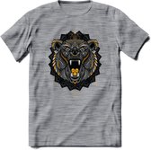 Beer - Dieren Mandala T-Shirt | Geel | Grappig Verjaardag Zentangle Dierenkop Cadeau Shirt | Dames - Heren - Unisex | Wildlife Tshirt Kleding Kado | - Donker Grijs - Gemaleerd - L