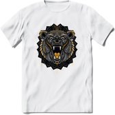 Beer - Dieren Mandala T-Shirt | Geel | Grappig Verjaardag Zentangle Dierenkop Cadeau Shirt | Dames - Heren - Unisex | Wildlife Tshirt Kleding Kado | - Wit - XL