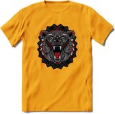 Beer - Dieren Mandala T-Shirt | Rood | Grappig Verjaardag Zentangle Dierenkop Cadeau Shirt | Dames - Heren - Unisex | Wildlife Tshirt Kleding Kado | - Geel - L