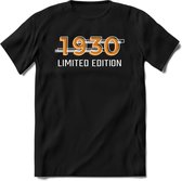 1930 Limited Edition T-Shirt | Goud - Zilver | Grappig Verjaardag en Feest Cadeau Shirt | Dames - Heren - Unisex | Tshirt Kleding Kado | - Zwart - 3XL