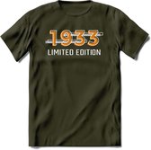 1933 Limited Edition T-Shirt | Goud - Zilver | Grappig Verjaardag en Feest Cadeau Shirt | Dames - Heren - Unisex | Tshirt Kleding Kado | - Leger Groen - XL