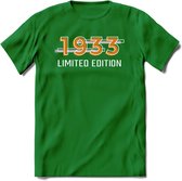 1933 Limited Edition T-Shirt | Goud - Zilver | Grappig Verjaardag en Feest Cadeau Shirt | Dames - Heren - Unisex | Tshirt Kleding Kado | - Donker Groen - L