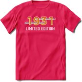 1931 Limited Edition T-Shirt | Goud - Zilver | Grappig Verjaardag en Feest Cadeau Shirt | Dames - Heren - Unisex | Tshirt Kleding Kado | - Roze - S