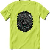 Leeuw - Dieren Mandala T-Shirt | Aqua | Grappig Verjaardag Zentangle Dierenkop Cadeau Shirt | Dames - Heren - Unisex | Wildlife Tshirt Kleding Kado | - Groen - XL
