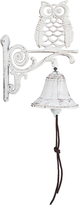 Relaxdays 2x sonnette en fonte - cloche de jardin chouette - sonnette murale - décoration de jardin vintage - blanc