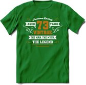 73 Jaar Legend T-Shirt | Goud - Wit | Grappig Verjaardag en Feest Cadeau Shirt | Dames - Heren - Unisex | Tshirt Kleding Kado | - Donker Groen - 3XL