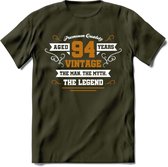 94 Jaar Legend T-Shirt | Goud - Wit | Grappig Verjaardag en Feest Cadeau Shirt | Dames - Heren - Unisex | Tshirt Kleding Kado | - Leger Groen - L