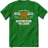 62 Jaar Legend T-Shirt | Goud - Wit | Grappig Verjaardag en Feest Cadeau Shirt | Dames - Heren - Unisex | Tshirt Kleding Kado | - Donker Groen - 3XL