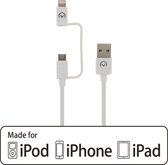 Mobilize 2in1 USB-A naar Apple Lightning / Micro USB Kabel 1.5 Meter - Wit