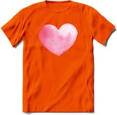 Valentijn Pastel waterverf Hart T-Shirt | Grappig Valentijnsdag Cadeautje voor Hem en Haar | Dames - Heren - Unisex | Kleding Cadeau | - Oranje - XXL