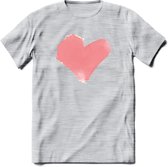 Valentijn Pastel waterverf Hart T-Shirt | Grappig Valentijnsdag Cadeautje voor Hem en Haar | Dames - Heren - Unisex | Kleding Cadeau | - Licht Grijs - Gemaleerd - XXL