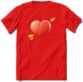 Valentijn Hart T-Shirt | Grappig Valentijnsdag Cadeautje voor Hem en Haar | Dames - Heren - Unisex | Kleding Cadeau | - Rood - 3XL