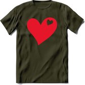 Valentijn Hart T-Shirt | Grappig Valentijnsdag Cadeautje voor Hem en Haar | Dames - Heren - Unisex | Kleding Cadeau | - Leger Groen - S