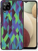 Smartphonehoesje met naam Geschikt voor Samsung Galaxy A12 TPU Silicone Hoesje met Zwarte rand Abstract Groen Blauw