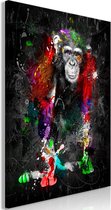 Schilderij - Colourful Animals: Chimpanzee (1 Part) Vertical.