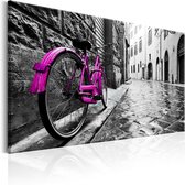 Schilderij - Vintage Pink Bike.