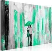 Schilderij - Umbrella in Love (1 Part) Wide Green.