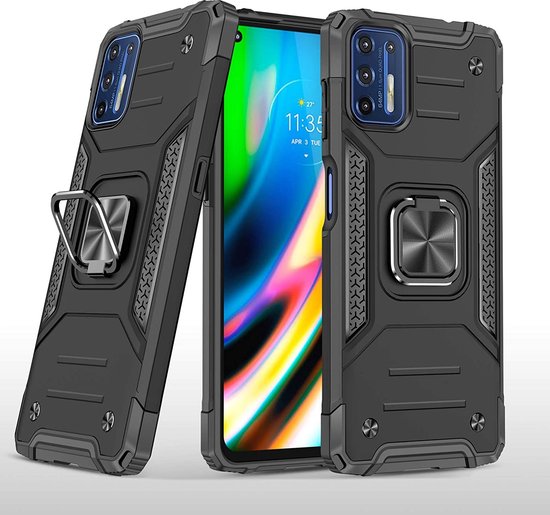 Motorola G9 Plus Case Heavy Duty Armor Case Zwart - Motorola G9 Plus Case Kickstand Ring cover with Magnetic Auto Mount
