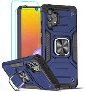 Samsung Galaxy A32 4G Hoesje Heavy Duty Armor Hoesje Blauw - Galaxy A32 4G Case Kickstand Ring cover met Magnetisch Auto Mount- Samsung A32 4G screenprotector 2 pack