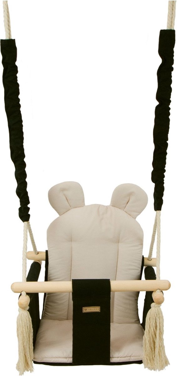 Babyschommel - babyswing - met oren - max. 20 kg - zwart, crème