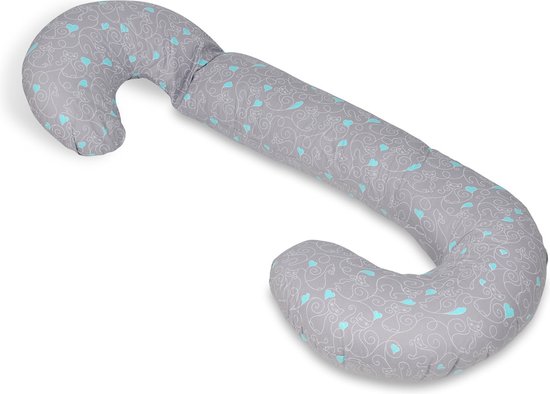 Voedingskussen - Body pillow - 240 cm - 100% katoen - grijs met poesjes