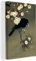 Canvas Schilderij Crow and blossom - schilderij van Ohara Koson - 20x30 cm - Wanddecoratie