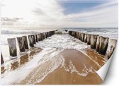 Trend24 - Behang - Golfbrekers Door De Zee - Vliesbehang - Fotobehang Natuur - Behang Woonkamer - 200x140 cm - Incl. behanglijm