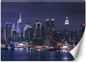 Trend24 - Behang - New York 'S Nachts - Vliesbehang - Fotobehang - Behang Woonkamer - 300x210 cm - Incl. behanglijm