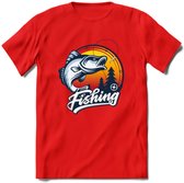 Fishing - Vissen T-Shirt | Grappig Verjaardag Vis Hobby Cadeau Shirt | Dames - Heren - Unisex | Tshirt Hengelsport Kleding Kado - Rood - S