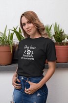 Dogs Leave Pawprints On Our Hearts T-Shirt, Cute Paw T-Shirt For Dog Owners, Unique Gift For Dog Lovers, Unisex Soft Style T-Shirt, D001-098B, L, Zwart