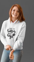 Life Is Better With Dogs Hoodie, Unisex Hondeneigenaar Geschenken, Grappige Hoodies Met Poot, Uniek Cadeau Voor Hondenliefhebbers, D004-095W, 3XL, Wit