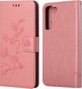 Bloemen Book Case - Samsung Galaxy S22 Plus Hoesje - Roze