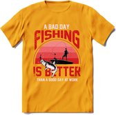 A Bad Day Fishing - Vissen T-Shirt | Rood | Grappig Verjaardag Vis Hobby Cadeau Shirt | Dames - Heren - Unisex | Tshirt Hengelsport Kleding Kado - Geel - XXL