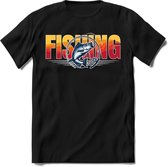 Fishing - Vissen T-Shirt | Grappig Verjaardag Vis Hobby Cadeau Shirt | Dames - Heren - Unisex | Tshirt Hengelsport Kleding Kado - Zwart - XXL