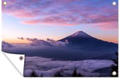Muurdecoratie Fuji berg met een dikke laag mist op de voorgrond in Japan - 180x120 cm - Tuinposter - Tuindoek - Buitenposter