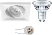 LED Spot Set - Luxino Qiundo Pro - GU10 Fitting - Inbouw Vierkant - Mat Wit - Kantelbaar - 80mm - Philips - CorePro 827 36D - 3.5W - Warm Wit 2700K