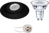 LED Spot Set - Proma Nivas Pro - GU10 Fitting - Inbouw Rond - Mat Zwart - Trimless - Kantelbaar - Ø150mm - Philips - CorePro 830 36D - 5W - Warm Wit 3000K - Dimbaar