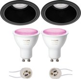 Pragmi Minko Pro - Inbouw Rond - Mat Zwart - Verdiept - Ø90mm - Philips Hue - LED Spot Set GU10 - White and Color Ambiance - Bluetooth - BSE