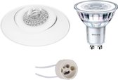 LED Spot Set - Primux Nivas Pro - GU10 Fitting - Inbouw Rond - Mat Wit - Trimless - Kantelbaar - Ø150mm - Philips - CorePro 830 36D - 3.5W - Warm Wit 3000K