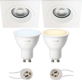 Pragmi Rodos Pro - Inbouw Vierkant - Mat Wit - 93mm - Philips Hue - LED Spot Set GU10 - White Ambiance - Bluetooth