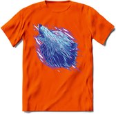 Dieren T-Shirt | wolf retro kleding Kado Heren / Dames | Perfect wildlife Cadeau shirt - Oranje - 3XL