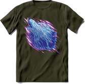 Dieren T-Shirt | wolf retro kleding Kado Heren / Dames | Perfect wildlife Cadeau shirt - Leger Groen - M