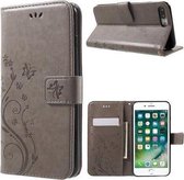 Bookcase Hoesje Vlinders Met Pasjeshouder iPhone 7 Plus Grijs - Telefoonhoesje - Smartphonehoesje - Zonder Screen Protector