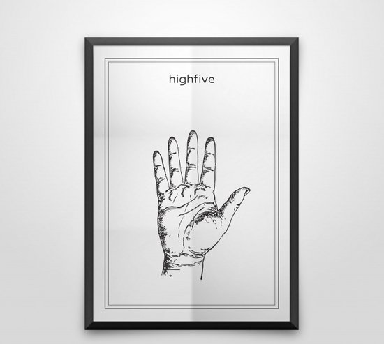 Highfive zwart wit poster | line art anatomie | wanddecoratie | 40 x 50 cm