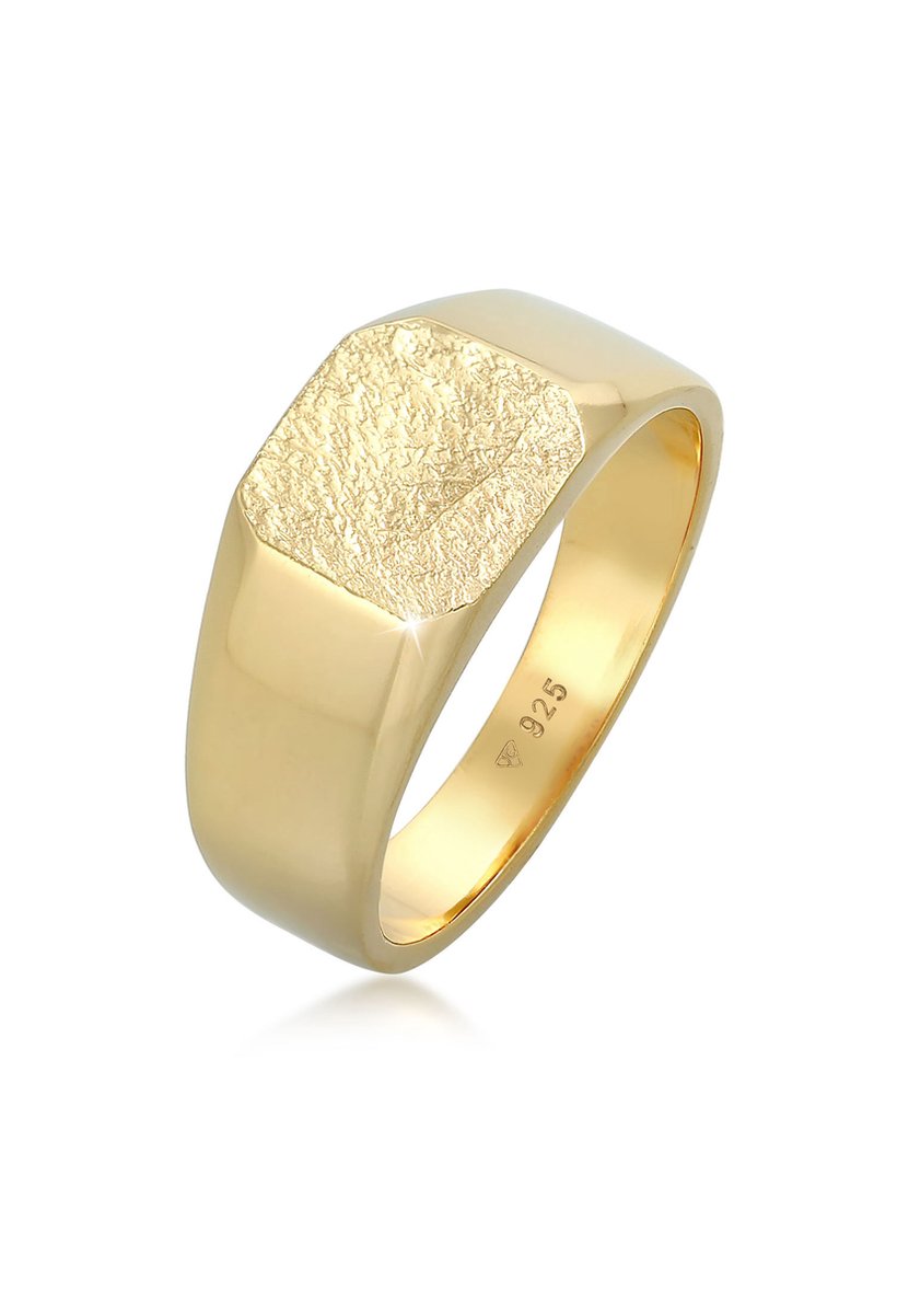 KUZZOI - Ring - Heren zegel basis kwadraat mat structuur zwart in 925 sterling zilver - Heren