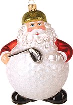 Viv! Christmas Kerstornament - Golf Kerstman - mond geblazen glas - rood wit - 11cm