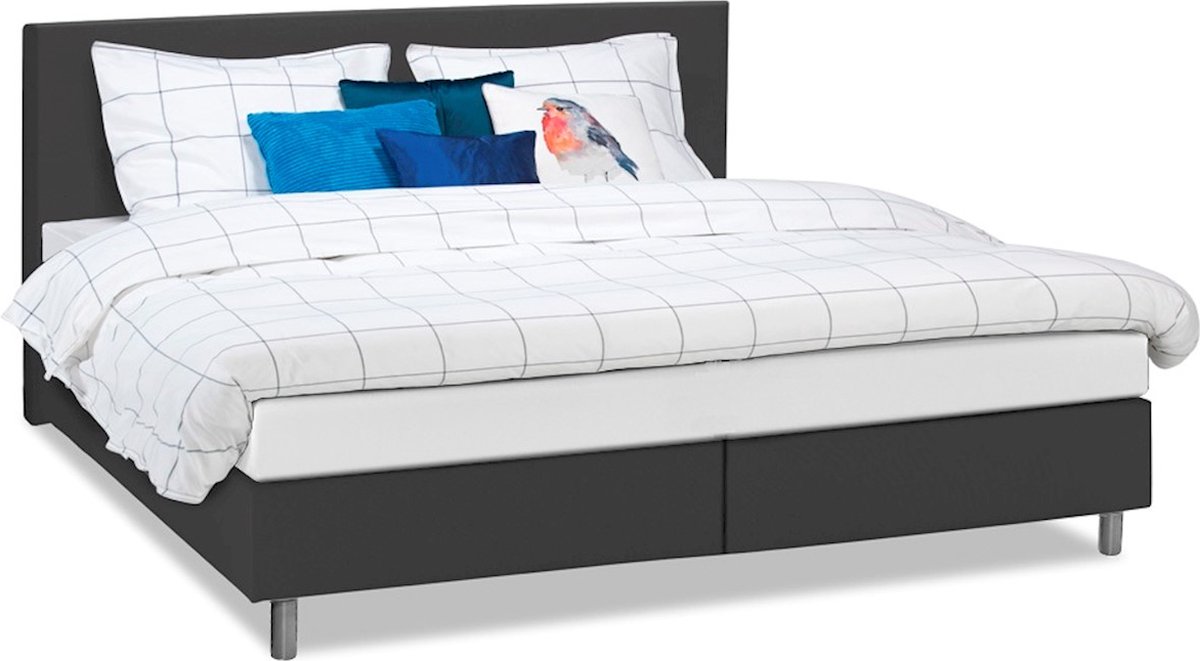 Beter Bed Basic Box Colorado vlak met pocketveermatras Comfort X1000 - 140 x 200 cm - donkergrijs