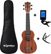 BrightWise® Ukelele 21 inch Incl. hoes, stemapparaat & capo - Muziekinstrument - Gypsy gitaar - Kindergitaar - Gitaar voor volwassenen - Ukulele - Mahonie hout