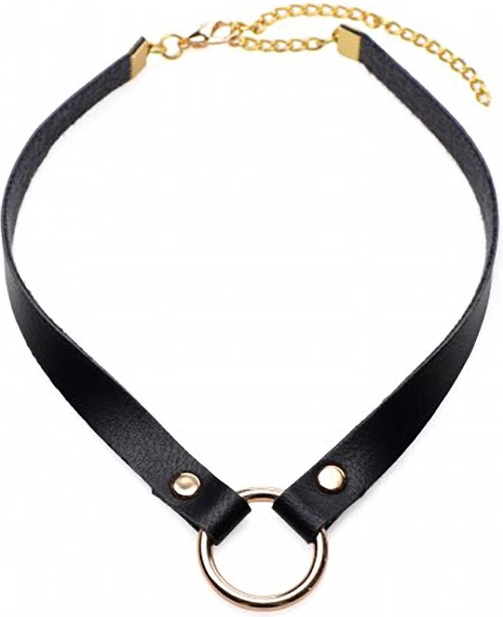Goedkoopste XR Brands Posh Pet - Narrow Leather Collar with Gold Details black